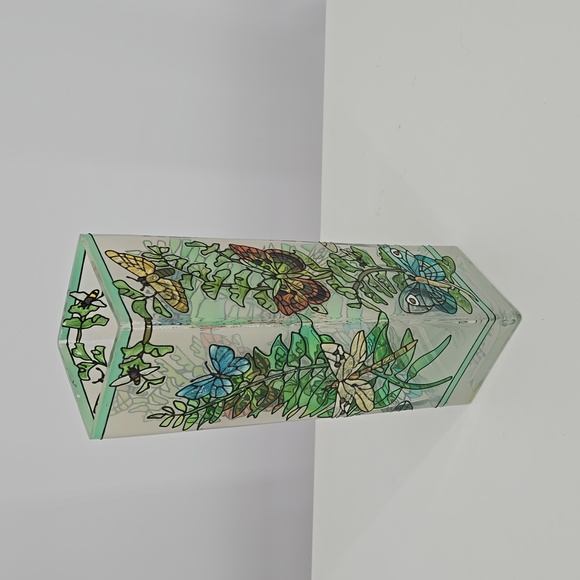 Joan Baker Designs Handpainted Glass Art Vase Green Butterfly Insect Details - Picture 7 of 14